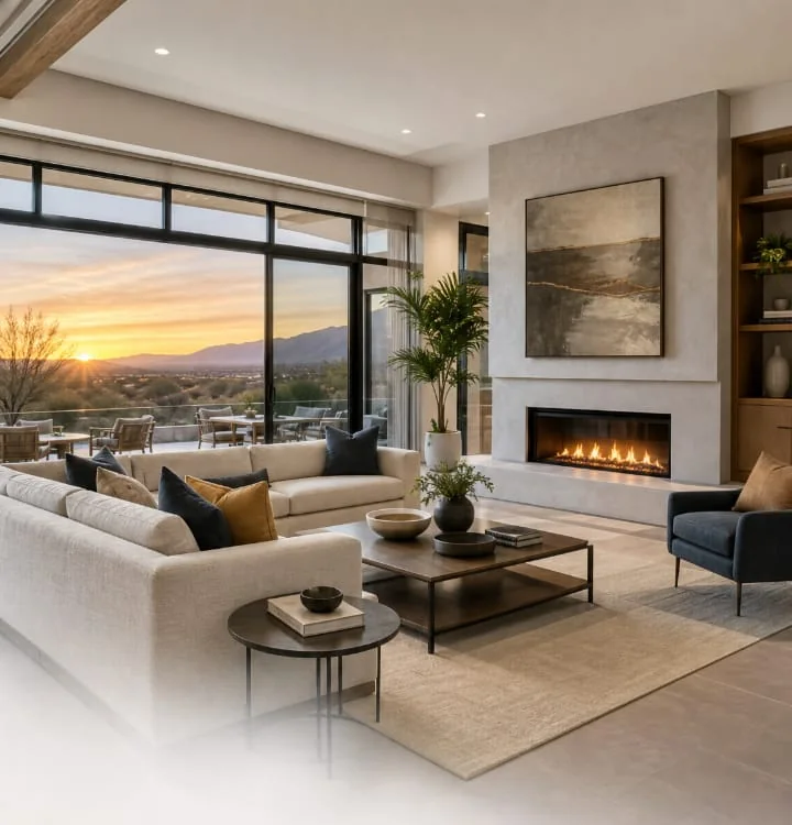 Warm, carefully presented living room with a view